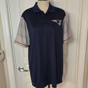 Patriots Navy Polo with Gray Striped Sleeves and Red Trim